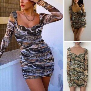 ZARA Draped Sweetheart Neck Tulle Dress Sz XS